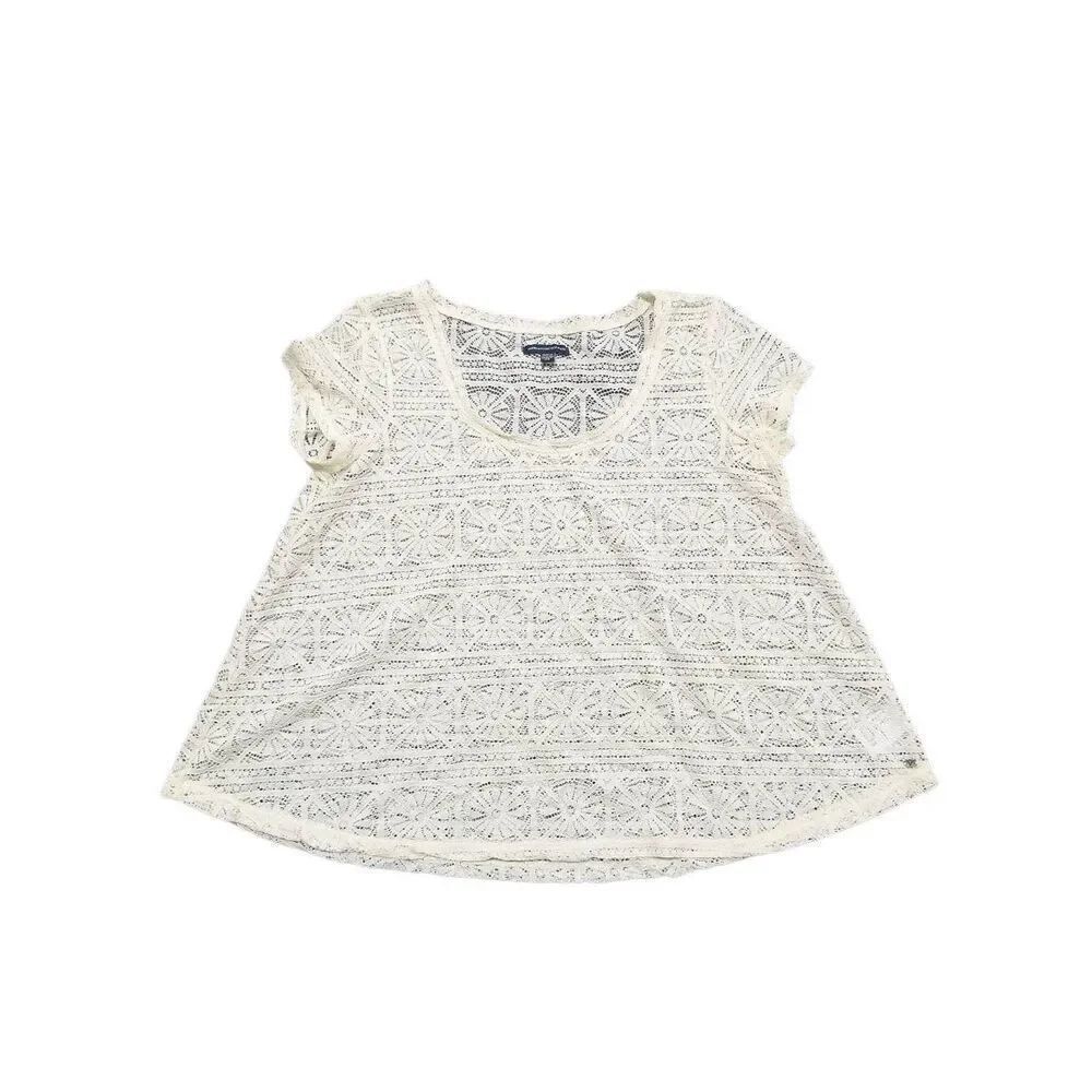 American Eagle Outfitters Size Medium Lace See-Through White/Ivory Loose Blouse